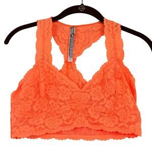 Intimately Free People Galloon Lace Racerback Bralette Size S Neon Orange Bra